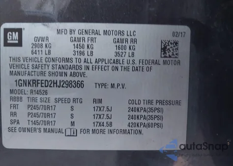 2017 Chevrolet Traverse Ls из США, поврежденный, VIN 1GNKRFED2HJ298366